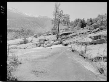 Big Creek - Mammoth Pool - Site of Daulton Creek training wall. Looking down diversion channel
