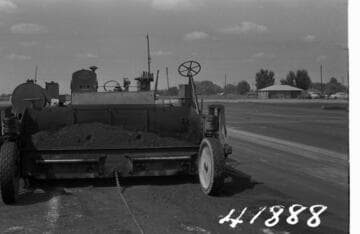 Miscellaneous Facilities - Hanford Poleyard & District Store - View of Adinson Paving machine used in distributing asphaltic concrete.  R. B. Wells