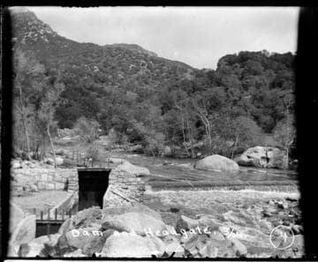 Dam and headgate at intake of Kaweah #2 hydro plant on the Kaweah River