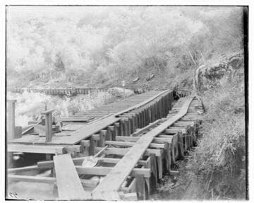 View of the sandbox and pass flume at Kaweah #1 Hydro Plant