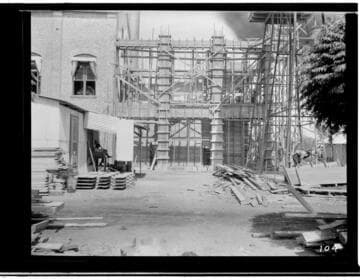 View of the construction of a company building at the Visalia Steam Plant