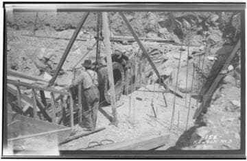 A construction crew setting the "Y" at Kaweah #3 Power House