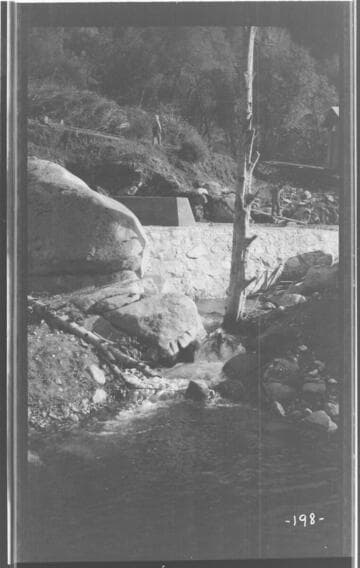 A construction crew working on the Marble Fork headworks at Kaweah #3 Hydro Plant