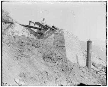 The penstock at the head of the pipe line at Kaweah #2 Hydro Plant