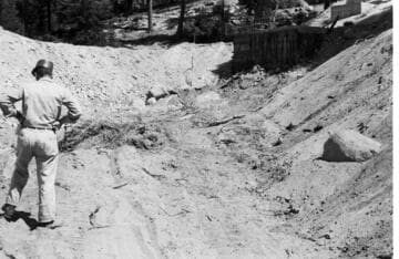Portal Powerhouse - Forebay - Partially complete intake channel excavation shown Camp 61 shaft
