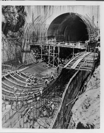 Preparing forms for pouring the concrete of the Nevada-side "stony gate"