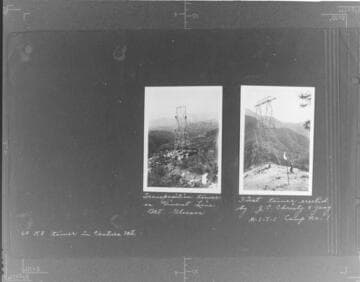 Transposition Tower Vincent line Mt. Gleason. ; First tower erected by J.C. Christy gang M1-T1 Camp #1