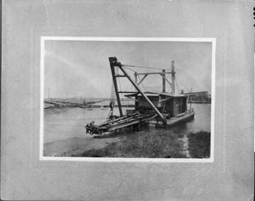 Dredger "City of Redlands" at work clearing Cerritos Slough, 1908