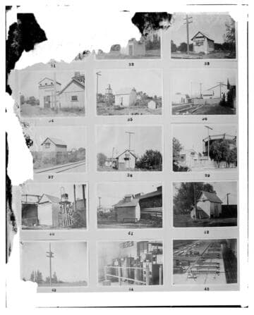 This is a multi-image negative that depicts southern California substation buildings. Undamaged images included on the plate are copies of original negatives: 02 - 00048; 02