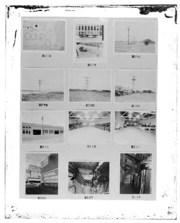 This is a multi-image negative that depicts a report in Redlands, construction, Company Garage, 3 wire service and underground vaults. Images included on the plate are copies of original negatives: 02 - 03176; 02