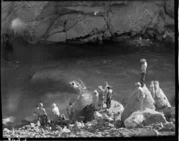 Big Creek 4 construction work:  Man diving for truck in San Joaquin River