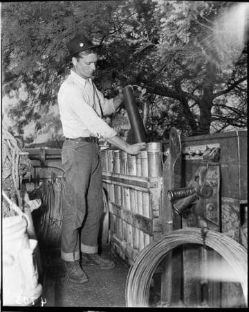 Lineman prepping truck