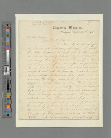 Abraham Lincoln, Washington, D.C., letter to Oliver P. Morton