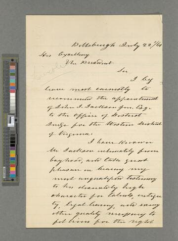 Moses Hampton, Pittsburgh, Pennsylvania, letter to Abraham Lincoln