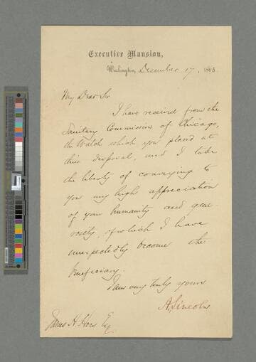 Abraham Lincoln, Washington, D.C., letter to James H. Hoes