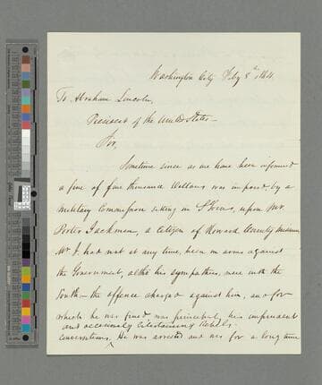 James S. Rollins et al, Washington, D.C., letter to Abraham Lincoln