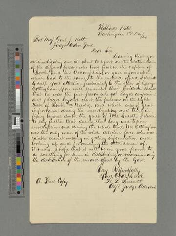 H.L. Burnett, Washington, D.C., letter to Major General Joseph Holt