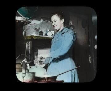 Lillie Colby preparing coffee for the balloon party