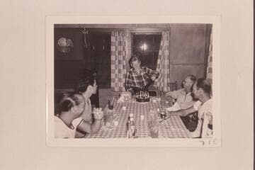 Bruce Wilson celebrating his 13th birthday at Phantom Ranch.  At left:  Pres Walker and Garth Marston.  At right:  Neill Wilson and Harry Aleson