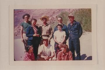 Mexican Hat Expedition party in Glen Canyon.  Hite to Lees Ferry, 1951, May 11-17.Lower:Marjory G. Paul;Don Smith; Verona L. Burkhard.  Upper:Jack Rigg;Barbara Jean Allen;Frank Wright;Olive McIntyre;Wyman McIntyre;William Stone