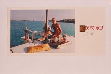 Jorgen Visbak at the Bahamas.  His Xmas card [with manuscript notes from Visbak to Dock Marston on reverse]