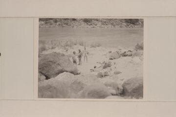 Crew on the beach at mouth of 19 Mile Canyon:  Robinson, Marston and Taylor