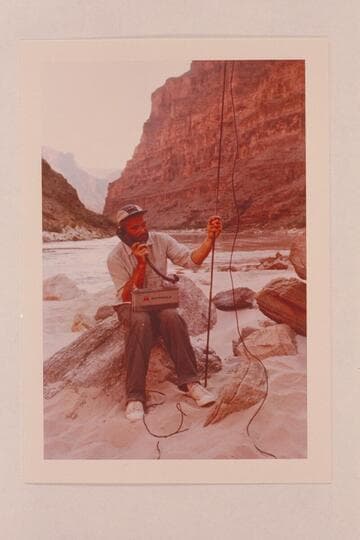 Les Gear with the radio.  Camp above The Anvil