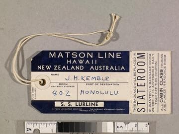 Matson Line Hawaii New Zealand Australia baggage tag