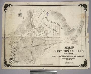Map of East Los Angeles and Vicinity the Property of Messrs. J. S. Griffin, J. G. Downey & H. M. Johnston surveyed December 1873. by Frank Lecouvreur, County Surveyor of Los Angeles County
