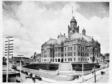 Los Angeles Courthouse with the Jail on the left in 1898