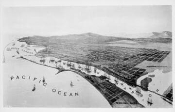 San Pedro and proposed inner harbor (from Lithograph), 1905