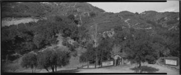 View of real estate office and surrounding hills, Topanga Oaks. 1925