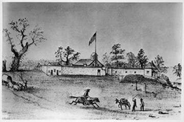 Sutters Fort, Sacramento, 1850, from an early drawing