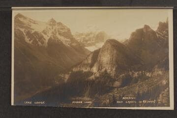 [from Otis Marston to Capt. W. H. Marston, 1916, Sep. 14] Lake Louise, Mirror Lake, Beehive and Lakes in Clouds
