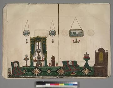 Scrapbook comprised of hand-painted paper cutouts and decorative pieces