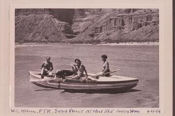 W. C. McGill, Pat Reilly and Susie Reilly; Mile 52.5 below Nancoweap Rapid