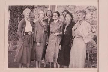 The Ladies at King's Gap, Carlisle, Pennsylvania:  Mary Abbott, Virginia Masland, Nancy Doerr, Evie Mull, Anne Stanton Burchard, Mrs. William Culp Darrah and Margaret Marston.  They gathered to talk about the river