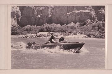 The "Rattlesnake" cruising below President Harding Rapid.  L to R:  Hugh Cutler, Joe Desloge and Rod Sanderson