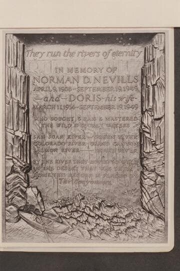 The Nevills Plaque at Marble Canyon executed by Mary Ogden Abbott.  It is bronze and stands 3' 4" high and 2' 1" wide