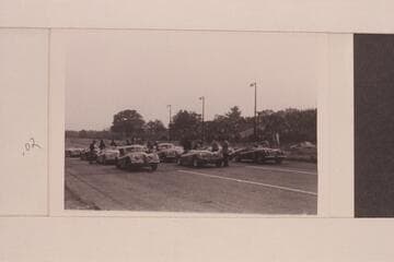 Evie Mull (Mrs. John Barnes Mull).  San Juan; Grand Canyon 1949; Grand Canyon by motor 1952.  "The helmeted Juno is in real life Evie having pre-race jitters at the start at Thompson, Connecticut, last summer (see small snapshot)."