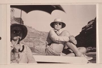 Mother and Lois with umbrella; San Juan River