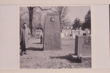 Robert W. Olsen, Jr., at the grave of John Wesley Powell in Arlington Cemetery.  In 1969, Olsen was Historian for the National Park Service at Whitman Mission National Historic Site, Walla Walla, Washington