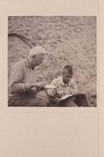 Noel Morss and Christy Turner work the archeology.  Camp at head of middle fork of 73.6