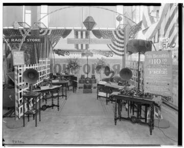 Pasadena Battery and Ignition Company booth at radio show. 1924