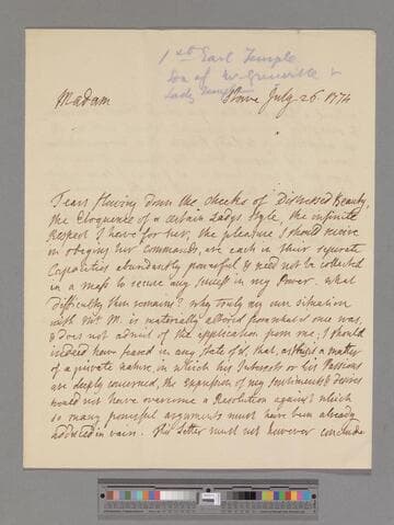 Grenville-Temple, Richard, 2nd Earl Temple. Letter to Elizabeth (Robinson) Montagu