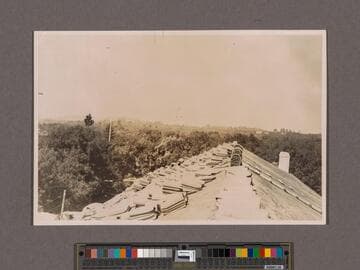 Huntington Library Construction: view showing the roof of the Main Building, looking west