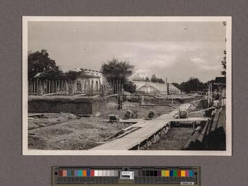 Huntington Library Construction: view showing the excavation for the Main Building, looking east