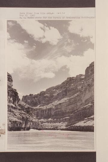 Down river from Mile 185.95. Sent by Rusho 1964, Sep. 01 and marked by him to show where the party had searched for the 1836 D. Julien inscription