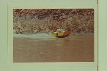 "Big Yellow" cruising near Lees Ferry. Guy Mannering at the controls