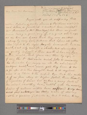 Montagu, Elizabeth (Robinson). Letter to Frances Evelyn (Glanville) Boscawen